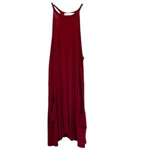 SavLaBrant Boho Maroon Red High Neck Swing Midi Dress Size Medium Sleeveless